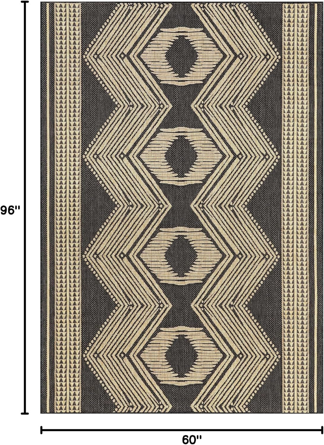Ranya Dark Grey Geometric Indoor/Outdoor Area Rug, 5' X 8'