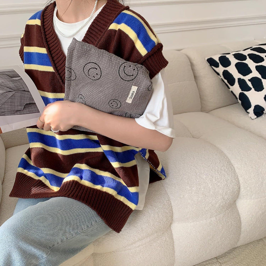 Cosmetic Bags for Women - Corduroy Cosmetic Bag Aesthetic Women Handbags Purses Smile Dots Makeup Organizer Storage Makeup Bag Girls Case Bags (A-Black)