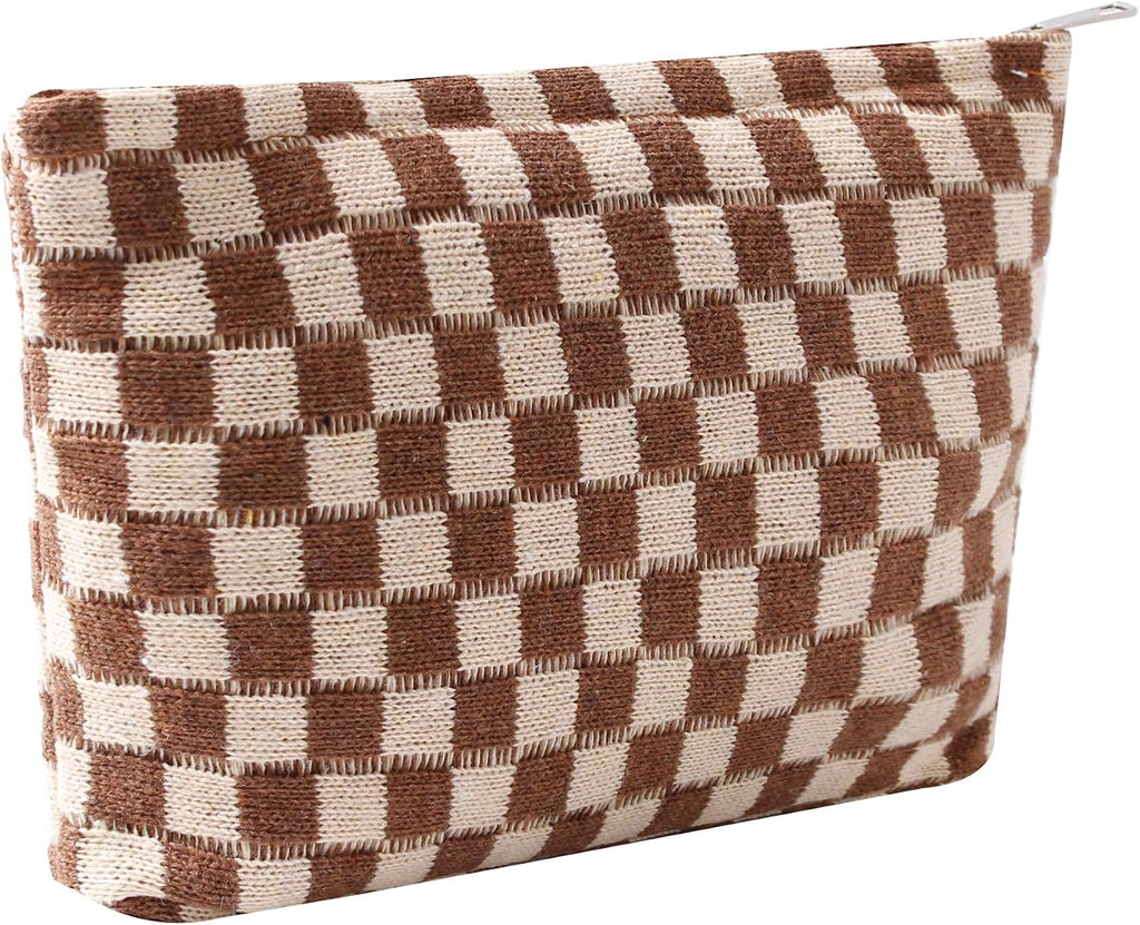 Cosmetic Bags for Women - Corduroy Cosmetic Bag Aesthetic Women Handbags Purses Smile Dots Makeup Organizer Storage Makeup Bag Girls Case Bags (Q-Checkered Khaki)