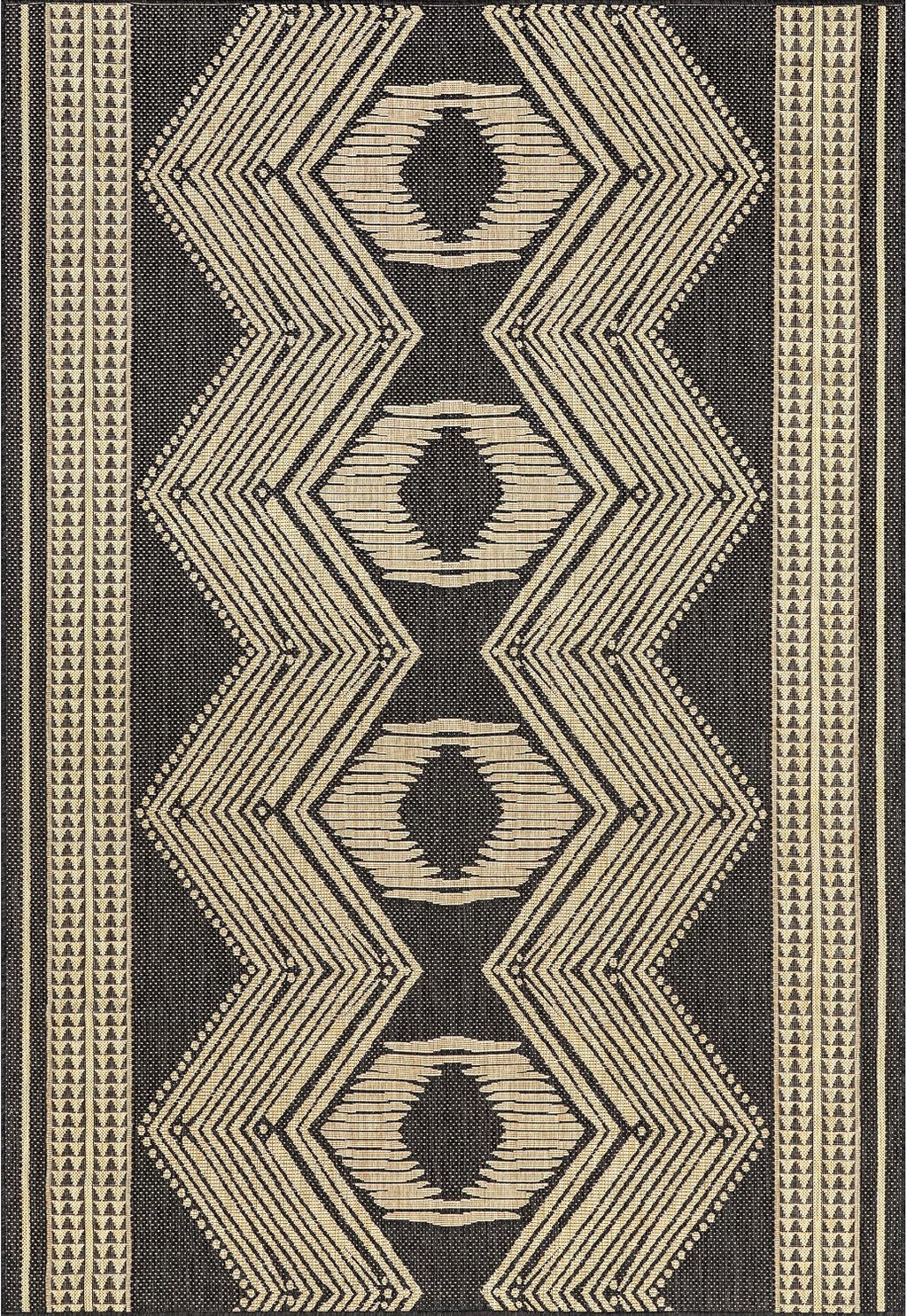 Ranya Dark Grey Geometric Indoor/Outdoor Area Rug, 5' X 8'