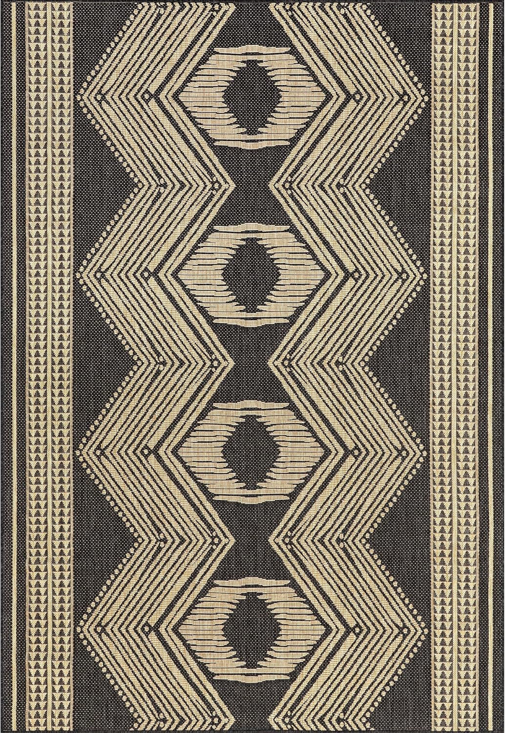 Ranya Dark Grey Geometric Indoor/Outdoor Area Rug, 5' X 8'