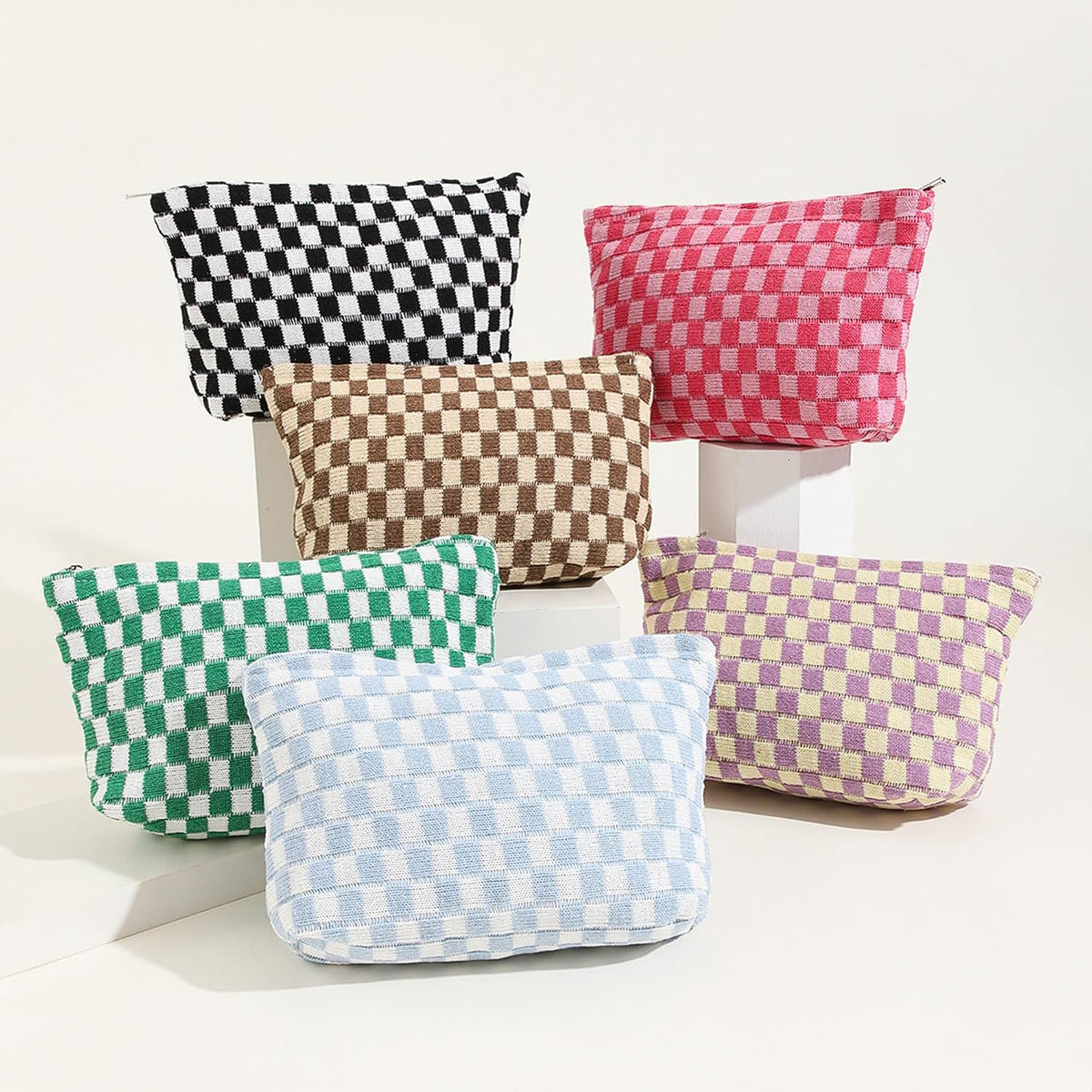 Cosmetic Bags for Women - Corduroy Cosmetic Bag Aesthetic Women Handbags Purses Smile Dots Makeup Organizer Storage Makeup Bag Girls Case Bags (Q-Checkered Green)