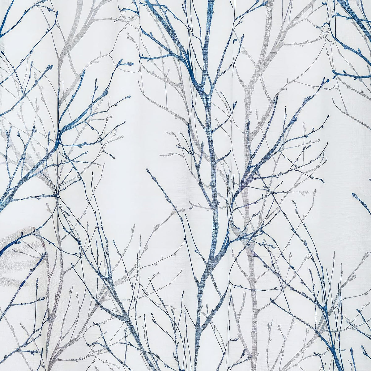 Blue Kitchen Valance Curtain for Living Room Grey Branch Print on Linen Texture Look Window Valance for Bedroom Rod Pocket Window Treatment 1 Panel, 50 X 18 Inches