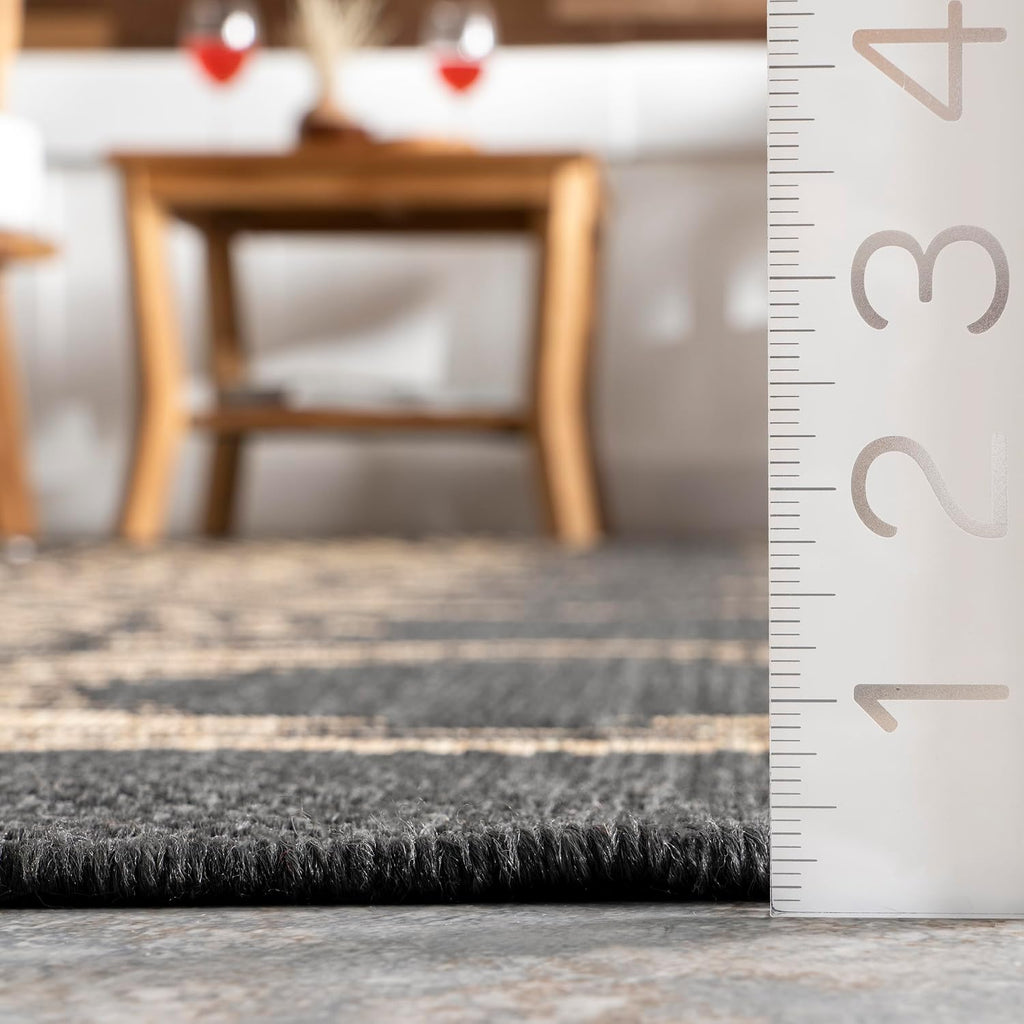 Ranya Dark Grey Geometric Indoor/Outdoor Area Rug, 5' X 8'