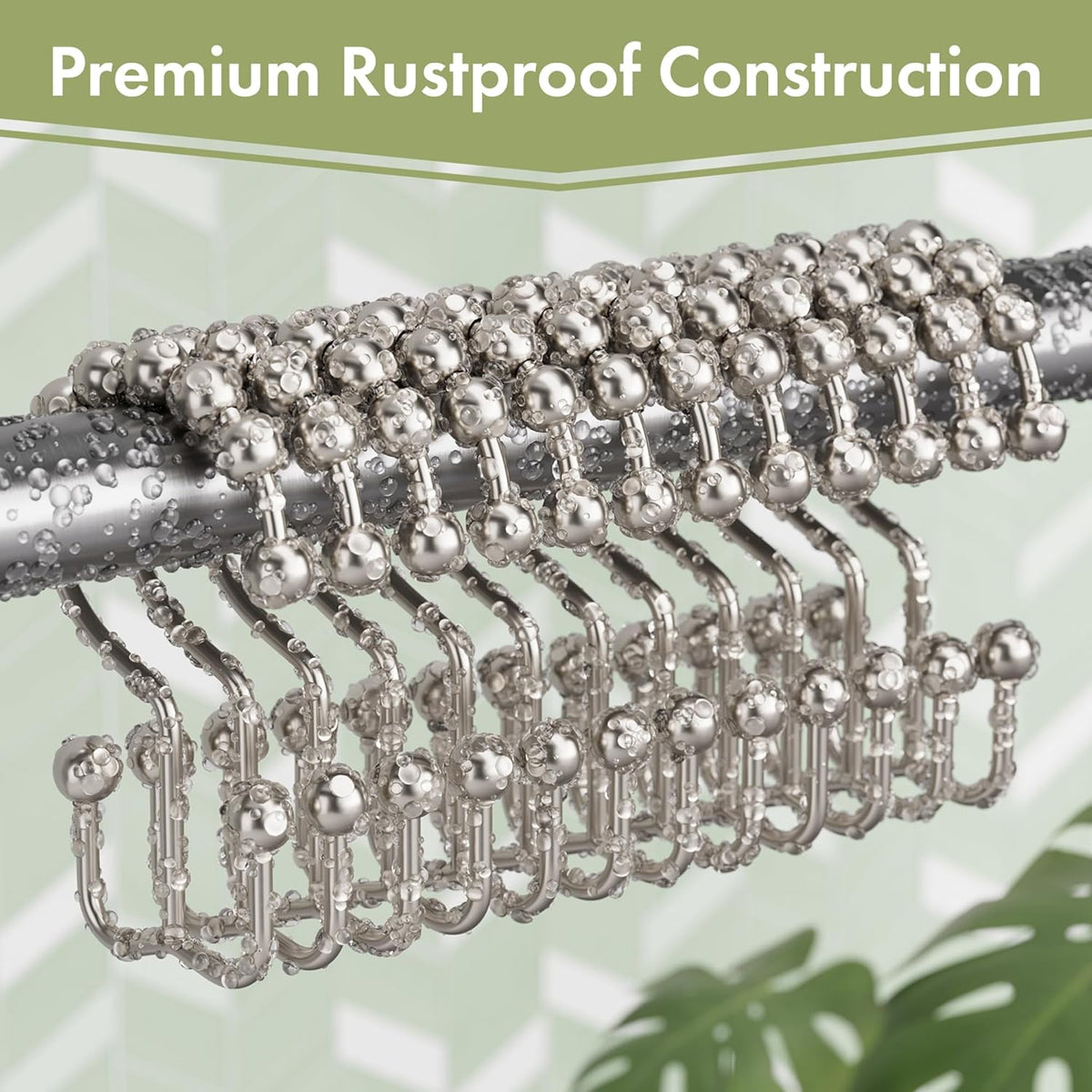 Shower Curtain Hooks, 12PCS Rust-Resistant Metal Double Shower Curtain Rings for Curtain Rolling Shower Hooks, Shower Rings for Bathroom Shower Curtain Rod, Nickel