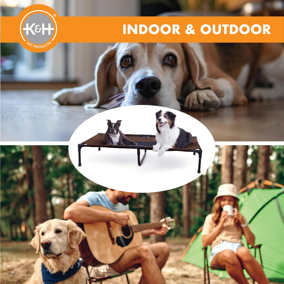 K&H Outdoor Elevated Dog Bed, Cooling Raised Dog Bed, Chocolate, XL 50X32In | Cool Comfort Outdoors, X-Large Dog Cot with Hammock Support, Washable Dog Bed, Metal Frame, Quick-Dry Mesh