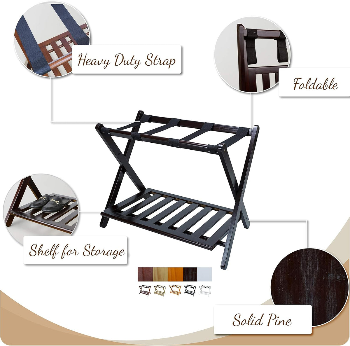 Luggage Rack, Walnut, Solid Wood