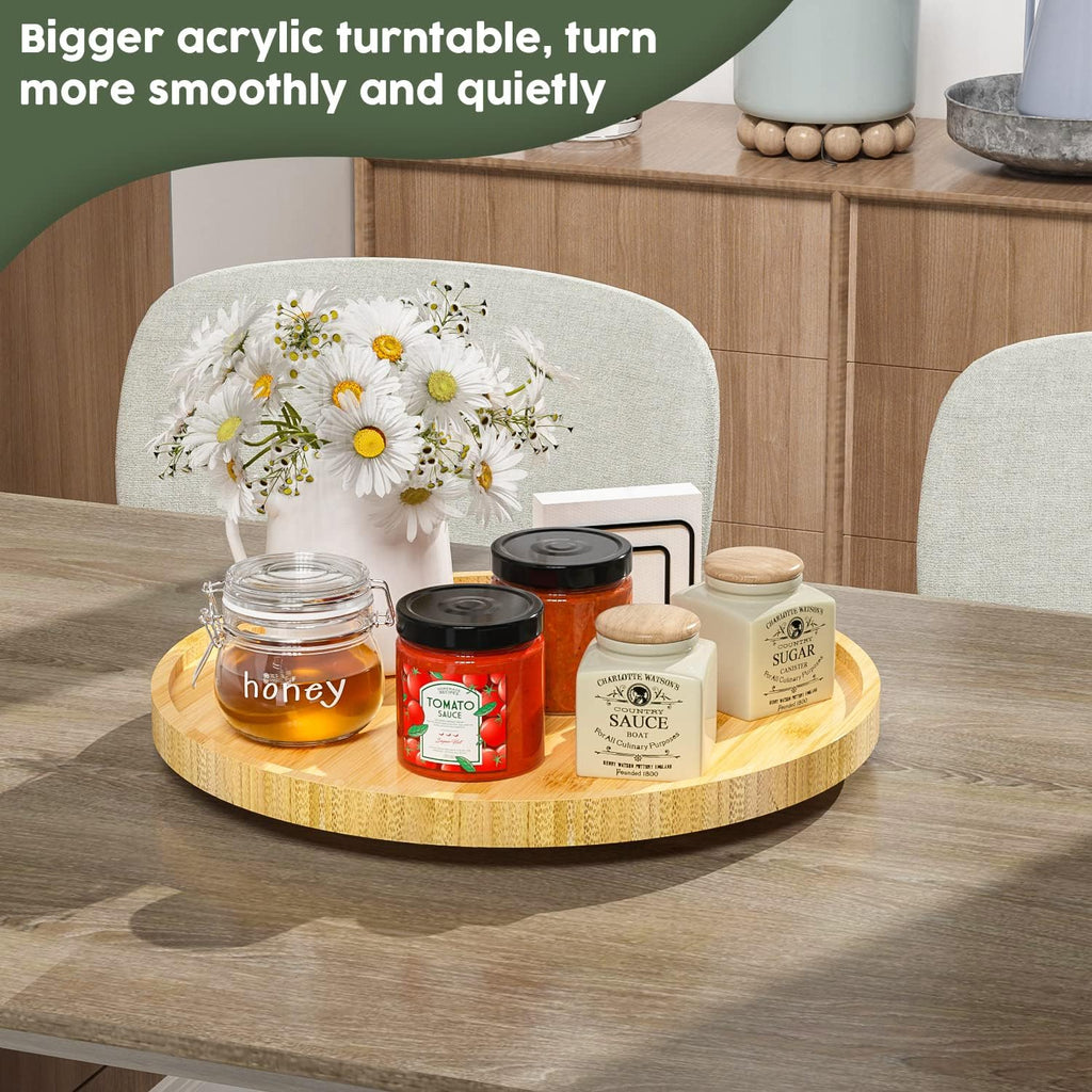 Lazy Susan Organizer, 13.2 Inch Non-Skid Bamboo Turntable | Kitchen Table Cabinets Closets and Kitchen Islands, Wood Turntable for Kitchen Countertop Organizer