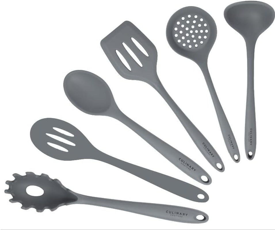 Grey Silicone Kitchen Utensils Set of 6, Non-Stick Heat-Resistant Silicone Kitchen Utensils Set with Steel Inner Core