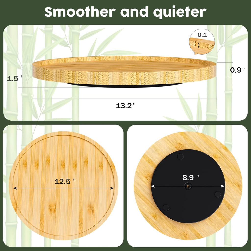 Lazy Susan Organizer, 13.2 Inch Non-Skid Bamboo Turntable | Kitchen Table Cabinets Closets and Kitchen Islands, Wood Turntable for Kitchen Countertop Organizer
