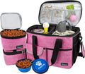 Dog Travel Bag Organizer, Pet Supplies Tote Diaper Bag, Pink Medium | Pet Travel Kit with 2 Food Containers & 2 Collapsible Dog Bowls, Luggage Sleeve, Weekend Getaway Road Trip Camping Essentials