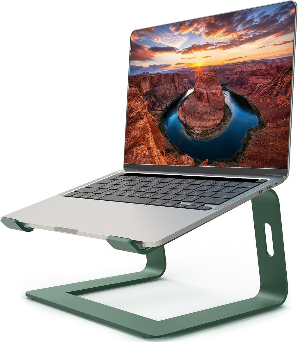 Ergonomic Laptop Stand, Premium 5Mm Aluminum Riser for 10-15.6 Inch Notebook Computer, Tool-Free Detachable Elevator Holder for Desk Office, Sturdy Riser for Eye-Level Neck Relief, Green