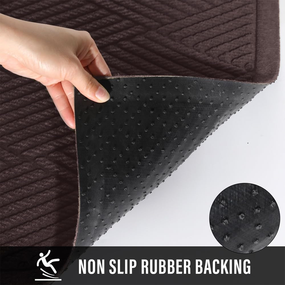 Sturdy Front Door Mat, Absorbent Muddy Dirt Resist Welcome Door Mats Outdoor Indoor, Stain and Fade Resistant, Non-Slip Rubber Backing Low Profile Doormat for Entryway, 30×17, Coffee