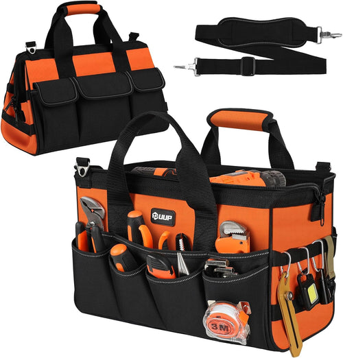 15" Heavy Duty Tool Bag, 16-Pocket Tool Box Organizer Orange | 16 Pockets & MOLLE. Detachable Strap & Handle. Non-Slip Base, Metal Buckle. 30Lb Holds Tools on Truck, Garage, Men Gift.