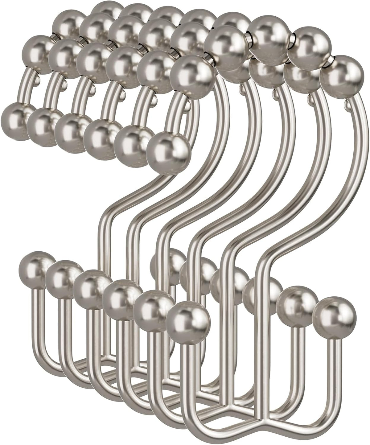 Shower Curtain Hooks, 12PCS Rust-Resistant Metal Double Shower Curtain Rings for Curtain Rolling Shower Hooks, Shower Rings for Bathroom Shower Curtain Rod, Nickel