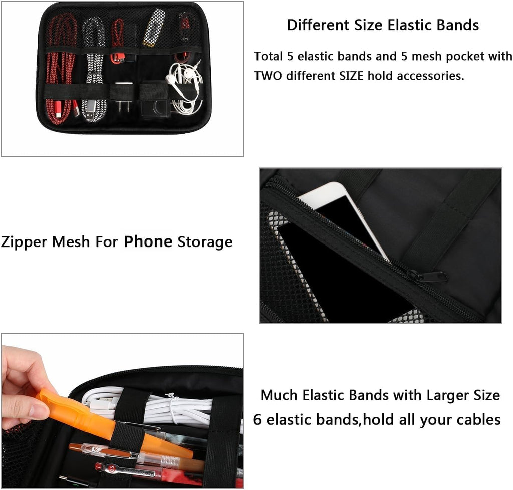 Electronics Travel Organizer, Double Layers Charger Organizer Bag | with Sturdy Handle for Travel Accessories, Tech Gifts for Men and Women, Medium Tech Case for Cable Management, Peacock Blue