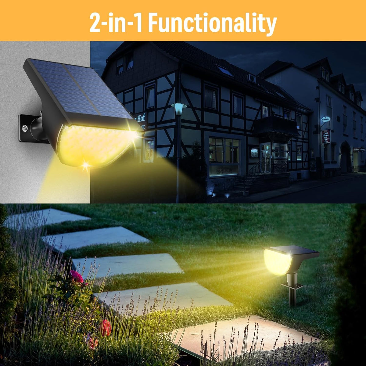 Solar Lights Outdoor Waterproof IP65, Solar Powered 76 LED 3 Lighting Modes Solar Spot Lights Outdoor for Yard Garden Landscape Pathway (Warm White, 6 Pack)