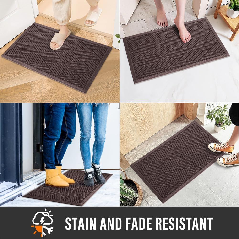 Sturdy Front Door Mat, Absorbent Muddy Dirt Resist Welcome Door Mats Outdoor Indoor, Stain and Fade Resistant, Non-Slip Rubber Backing Low Profile Doormat for Entryway, 30×17, Coffee