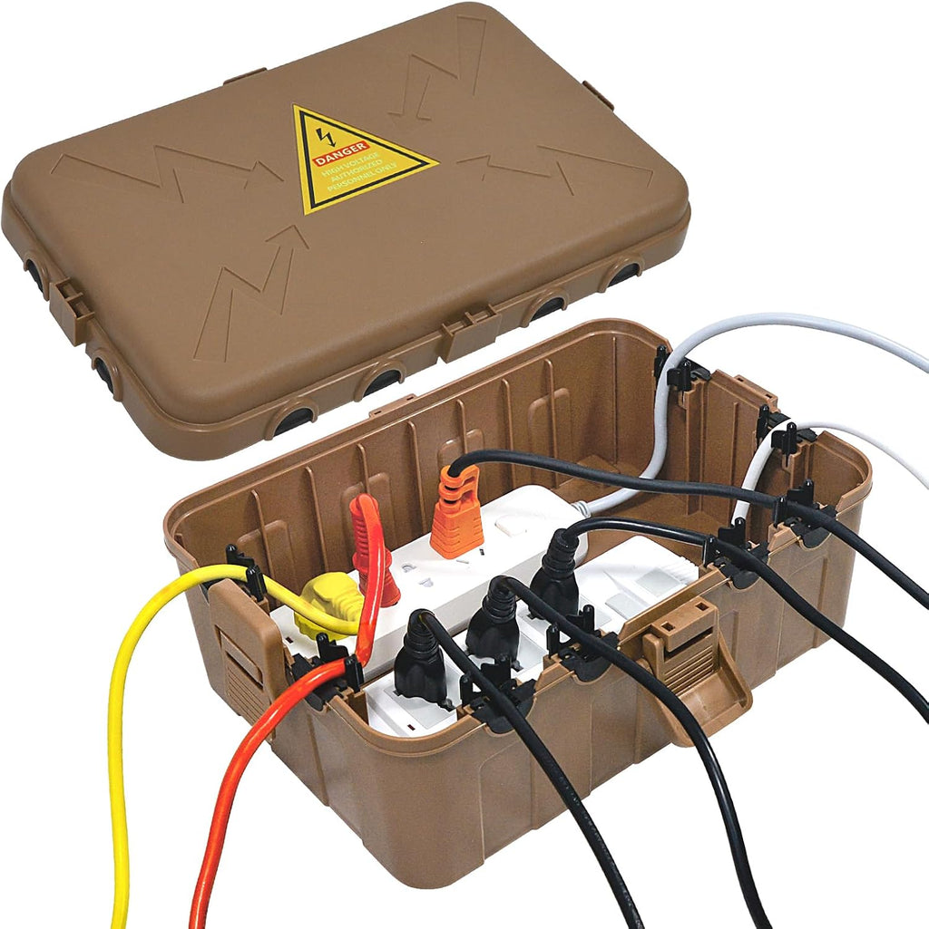 Large Outdoor Electrical Box(12.5X8.5X5Inch),Ip54 Waterproof Outdoor Outlet Covers,Weatherproof Extension Cord Covers Protect Outlet,Plug,Timer,Power Strip,Holiday Light,Brown