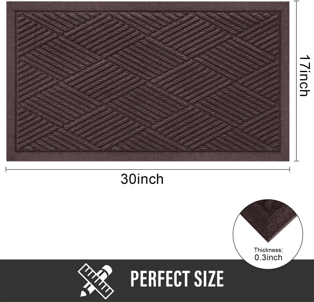 Sturdy Front Door Mat, Absorbent Muddy Dirt Resist Welcome Door Mats Outdoor Indoor, Stain and Fade Resistant, Non-Slip Rubber Backing Low Profile Doormat for Entryway, 30×17, Coffee