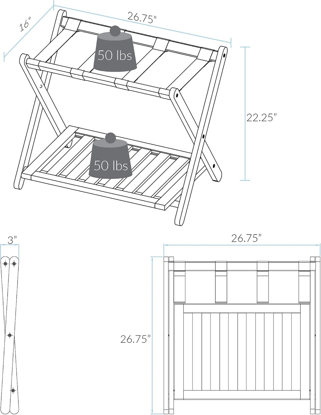 Luggage Rack, Walnut, Solid Wood