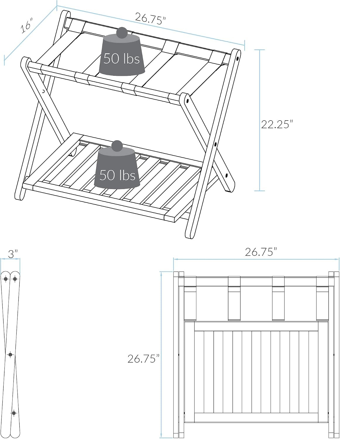 Luggage Rack, Walnut, Solid Wood
