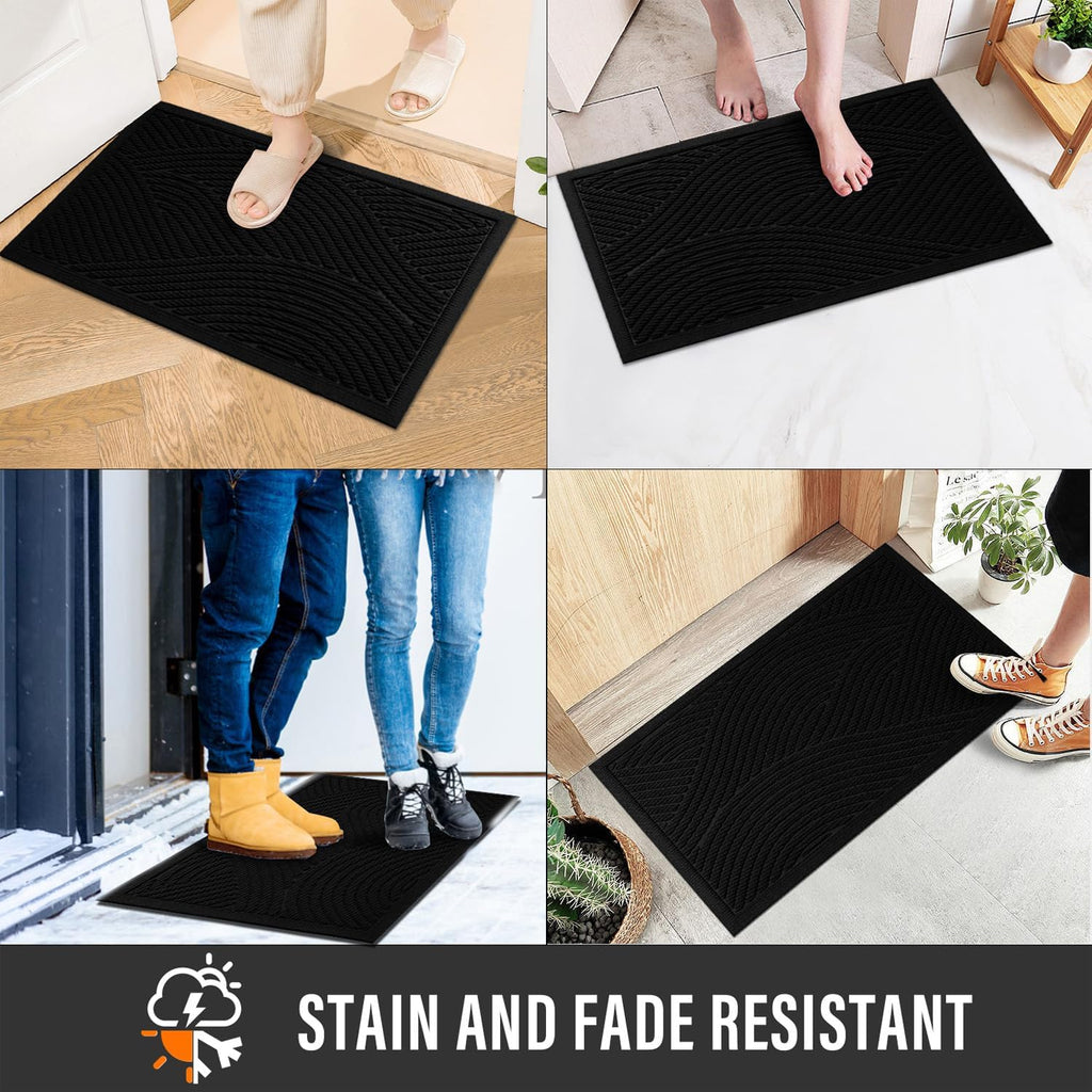 Sturdy Front Door Mat, Absorbent Muddy Dirt Resist Welcome Door Mats Outdoor Indoor, Stain and Fade Resistant, Non-Slip Backing Entry Mat Low Profile Doormat for Entryway, 60×36, Black