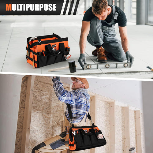 15" Heavy Duty Tool Bag, 16-Pocket Tool Box Organizer Orange | 16 Pockets & MOLLE. Detachable Strap & Handle. Non-Slip Base, Metal Buckle. 30Lb Holds Tools on Truck, Garage, Men Gift.