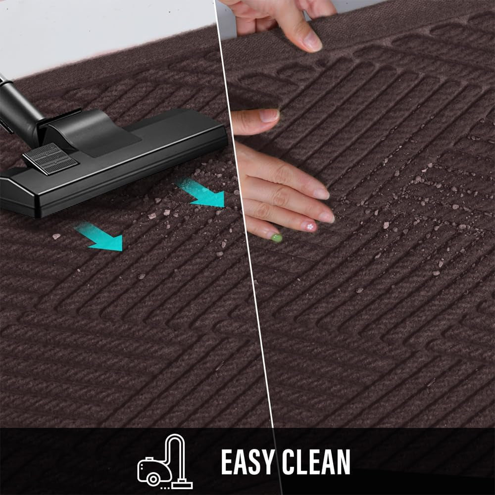 Sturdy Front Door Mat, Absorbent Muddy Dirt Resist Welcome Door Mats Outdoor Indoor, Stain and Fade Resistant, Non-Slip Rubber Backing Low Profile Doormat for Entryway, 30×17, Coffee