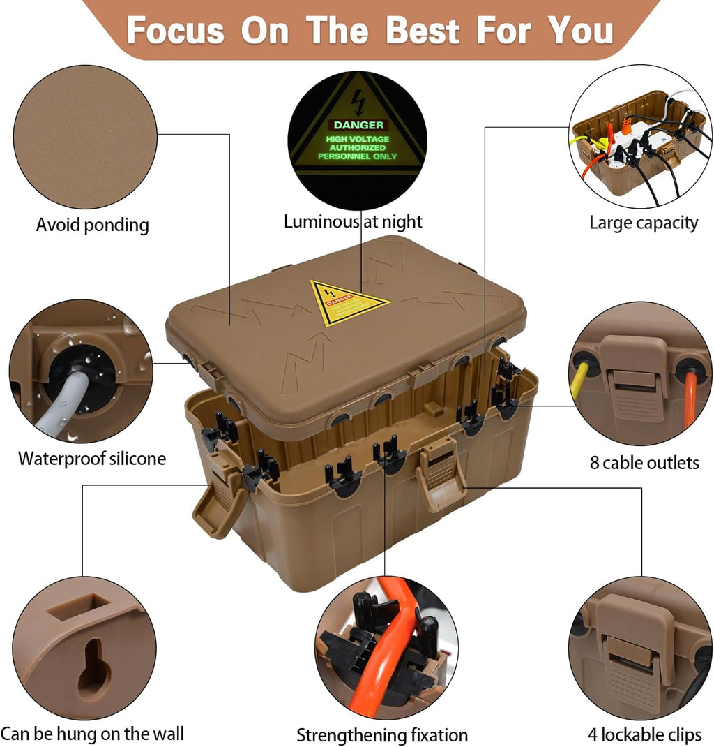 Large Outdoor Electrical Box(12.5X8.5X5Inch),Ip54 Waterproof Outdoor Outlet Covers,Weatherproof Extension Cord Covers Protect Outlet,Plug,Timer,Power Strip,Holiday Light,Brown