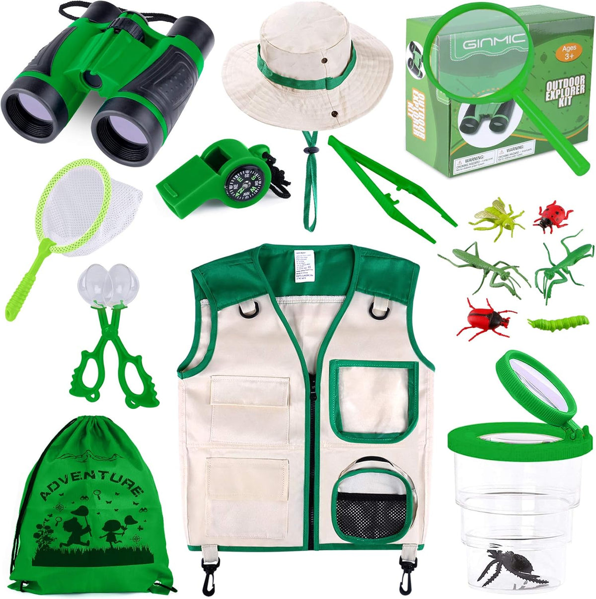 Kids Explorer Kit – Bug Catcher with Binoculars & Safari Costume Vest | 16Pcs with 6 Realistic Insects, Bug Container, Safari Hat. Perfect Costume to Be a Zookeeper, Paleontologist, Ideal for 3-12