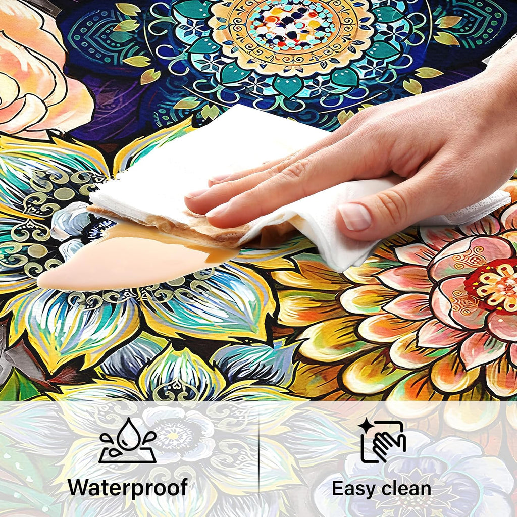 Floral Kitchen Runner Rug Mat for Floor Boho Cushioned Anti-Fatigue Mat Memory Foam Standing Desk Padded Comfort Floor Mat for Sink, Office, Laundry, 17.3X47 Inch - 1/2 Inch Thick