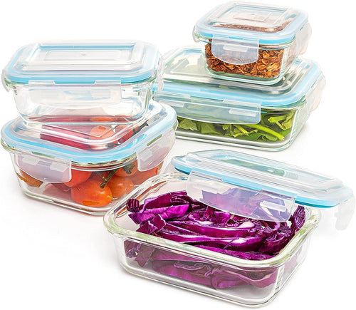 10-Piece Glass Meal Prep Containers with Lids, Food Storage | Airtight Glass Food Storage Containers, Snap-Lock Leakproof Lids, Bpa-Free, Stackable, Microwave, Oven & Dishwasher Safe