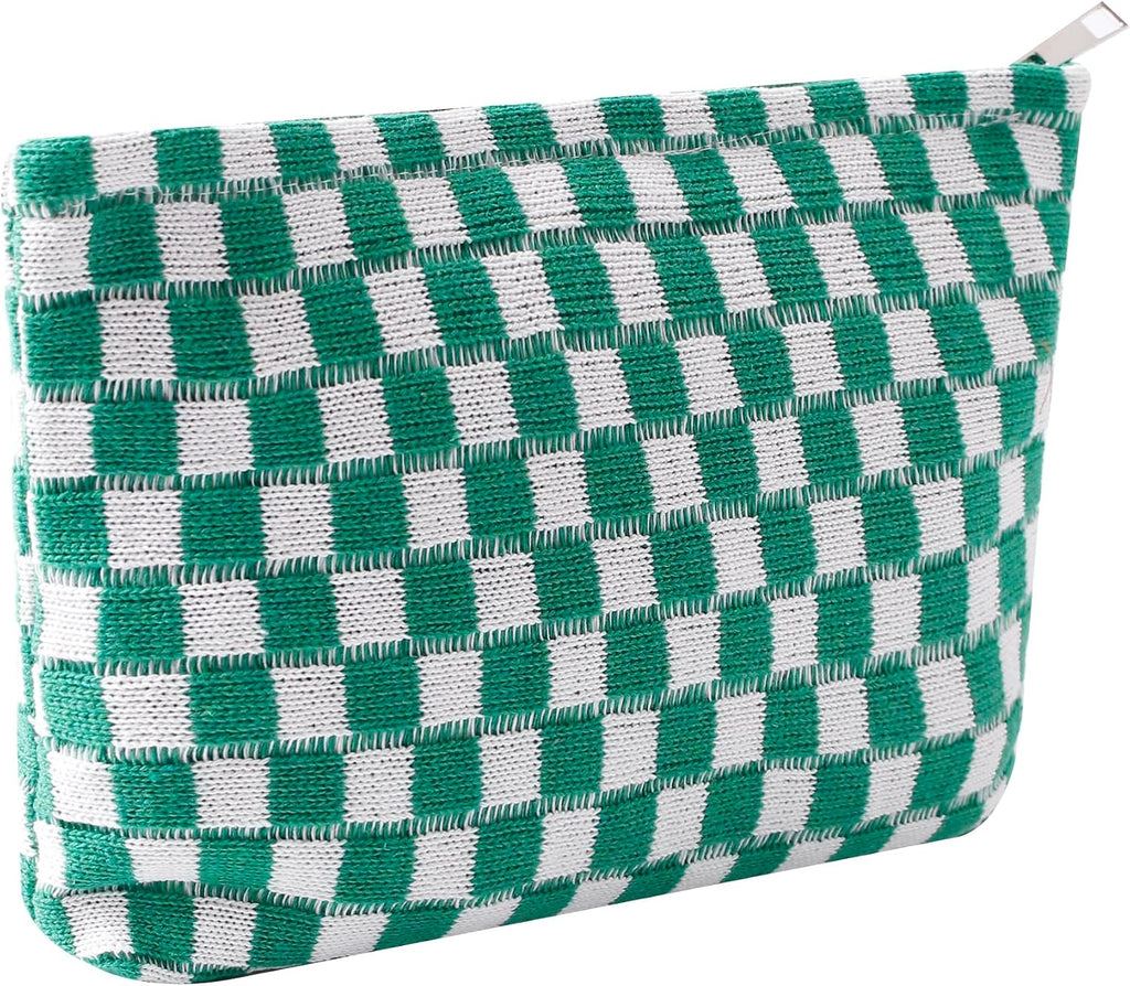 Cosmetic Bags for Women - Corduroy Cosmetic Bag Aesthetic Women Handbags Purses Smile Dots Makeup Organizer Storage Makeup Bag Girls Case Bags (Q-Checkered Green)