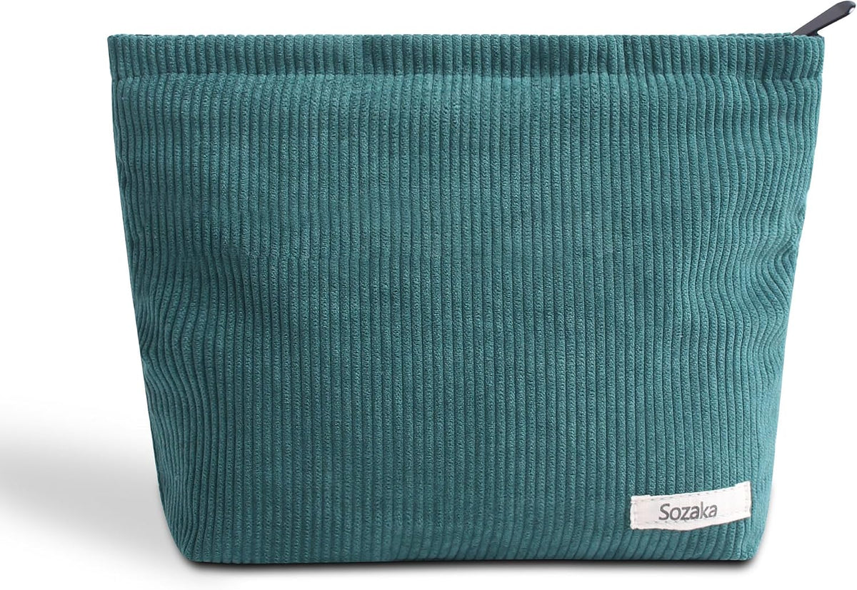 Cosmetic Bags for Women - Corduroy Cosmetic Bag Aesthetic Women Handbags Purses Smile Dots Makeup Organizer Storage Makeup Bag Girls Case Bags (Pure Dark Green)