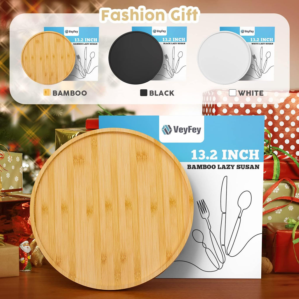 Lazy Susan Organizer, 13.2 Inch Non-Skid Bamboo Turntable | Kitchen Table Cabinets Closets and Kitchen Islands, Wood Turntable for Kitchen Countertop Organizer