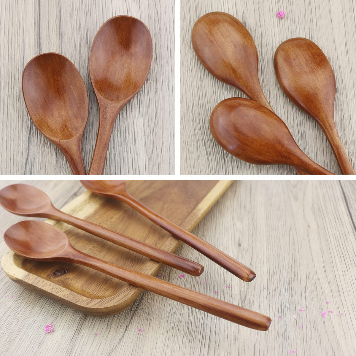 9" Korean Wooden Spoons for Eating,  6 Pieces Small Wood Spoons | Wood Spoons for Eating Made by Smooth Natural Wood with Japanese Style for Daily Meals & Stirring, Nanmu