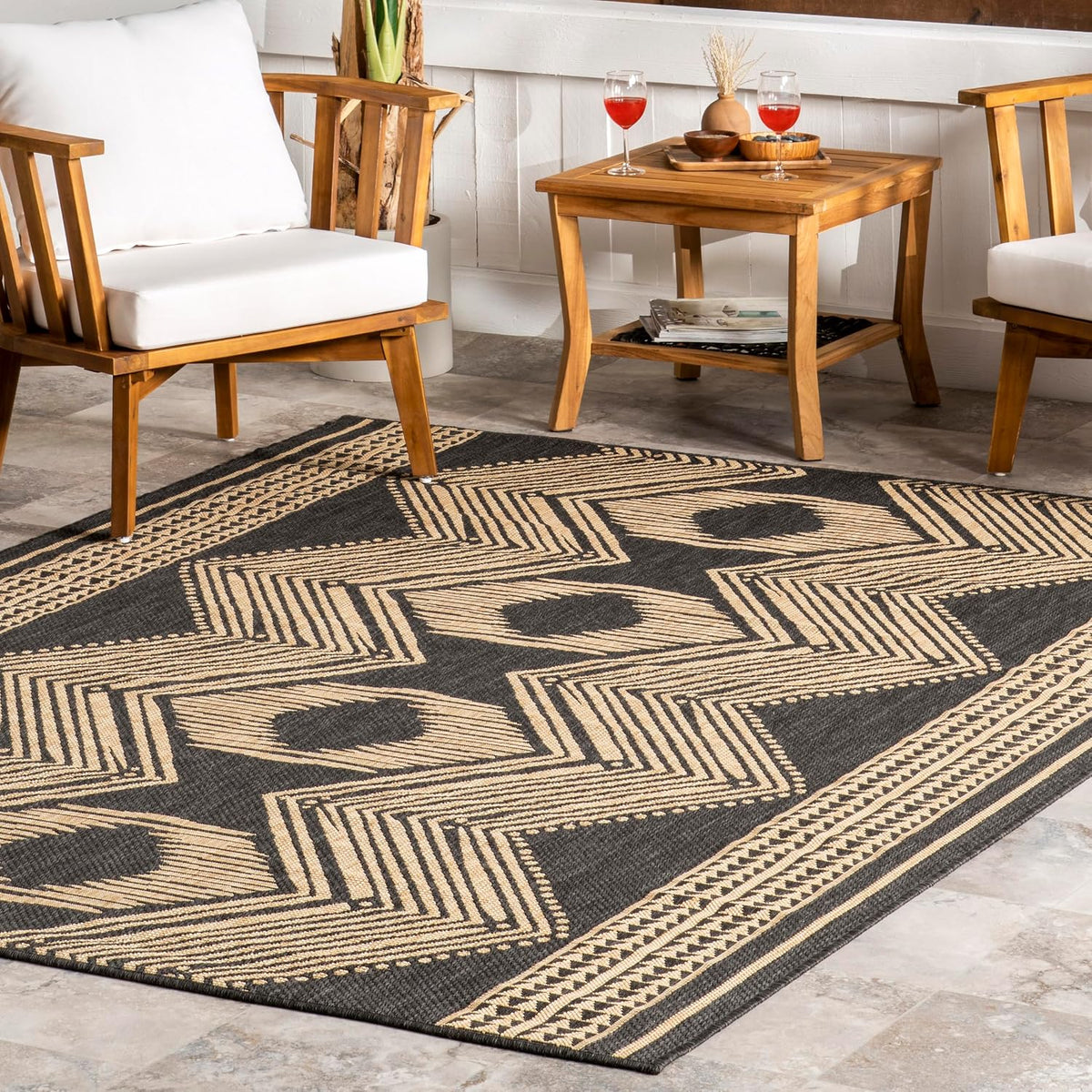 Ranya Dark Grey Geometric Indoor/Outdoor Area Rug, 5' X 8'