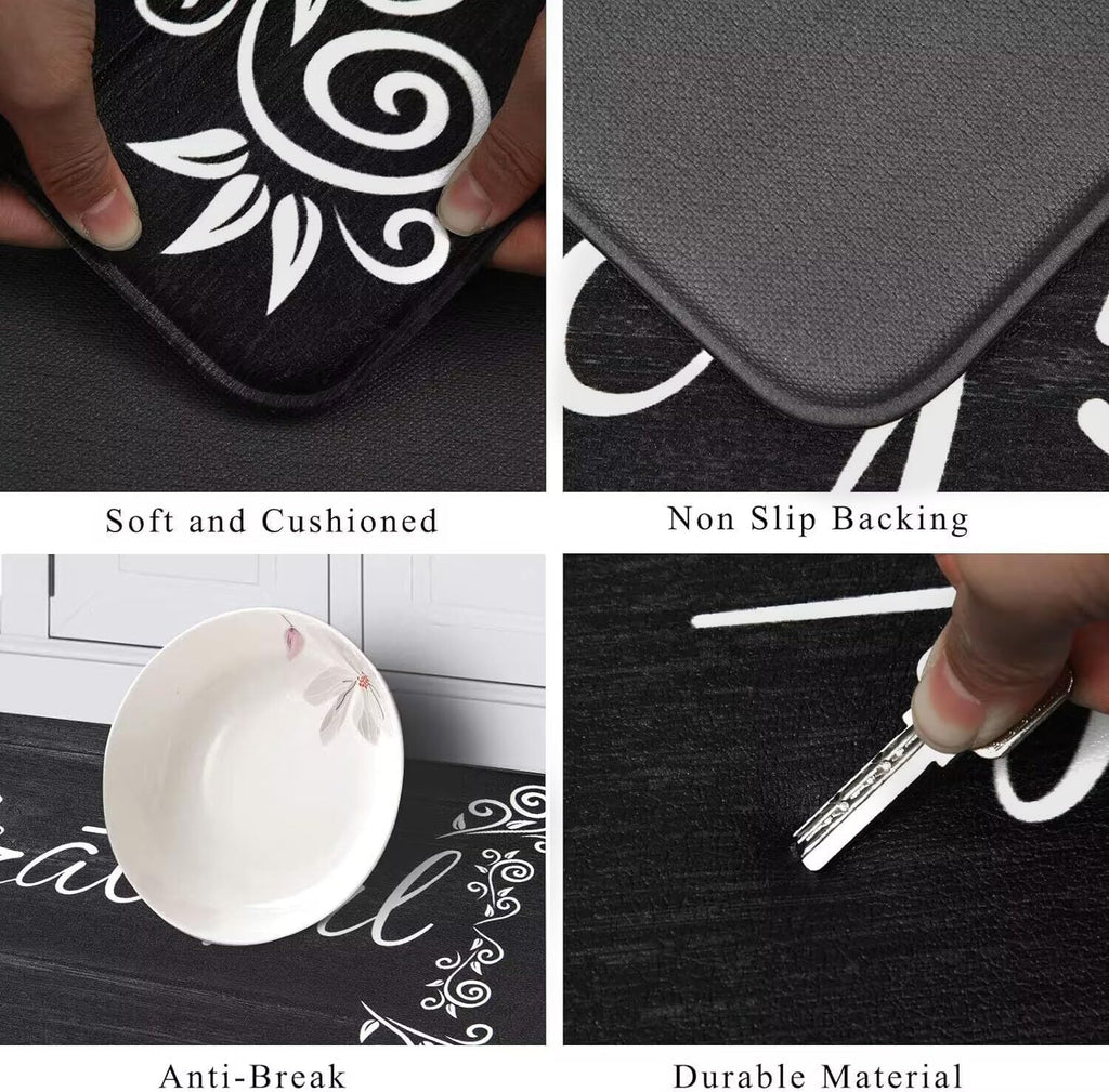 anti Fatigue Kitchen Mat Set of 2, Cushioned Kitchen Mats for Floor | Non Slip Waterproof Kitchen Rug and Runner Set, Farmhouse PVC Foam Comfort Mat Floor Carpet for Sink, Standing Desk, Laundry