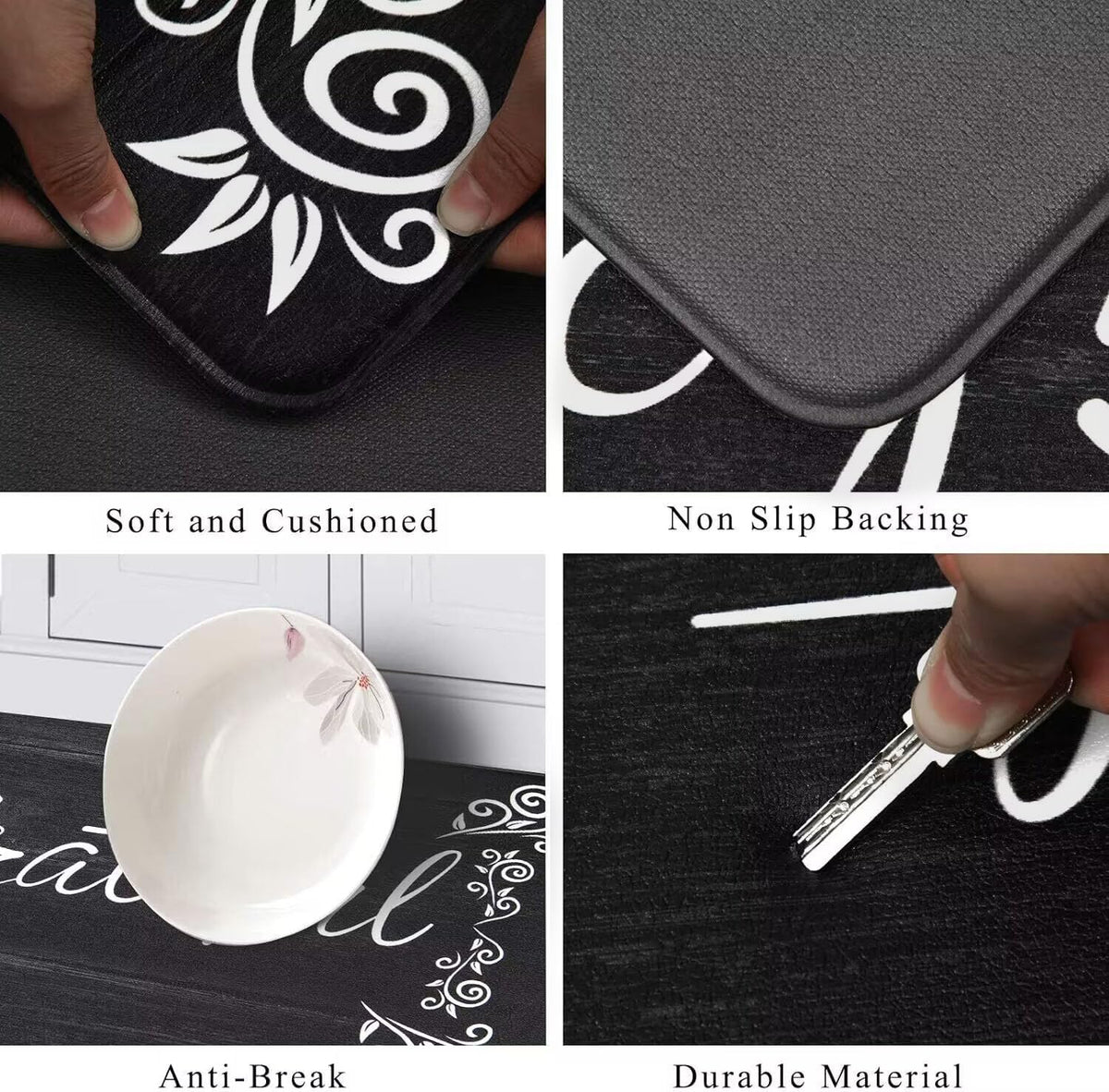 anti Fatigue Kitchen Mat Set of 2, Cushioned Kitchen Mats for Floor | Non Slip Waterproof Kitchen Rug and Runner Set, Farmhouse PVC Foam Comfort Mat Floor Carpet for Sink, Standing Desk, Laundry