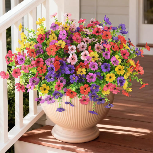 Artificial Flowers for Outdoor Faux Plants Fake Flowers Spring Decor | 12 Bundles Faux Silk Colorful Daisy Realistic UV Resistant for outside Home Planter Window Porch Patio Yard Decoration