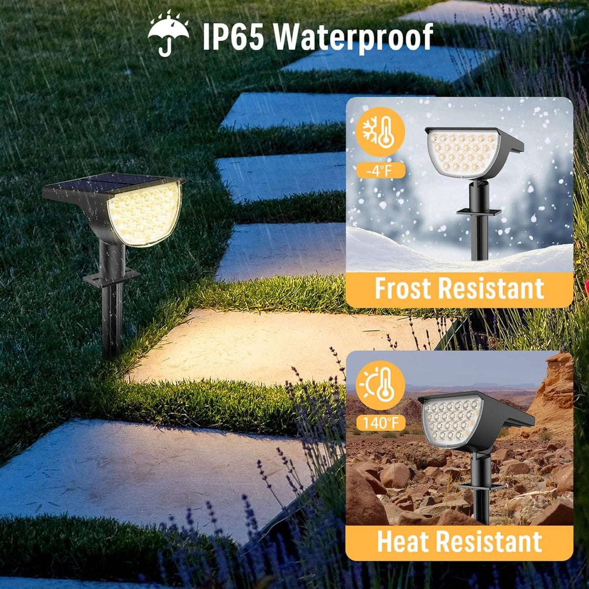 Solar Lights Outdoor Waterproof IP65, Solar Powered 76 LED 3 Lighting Modes Solar Spot Lights Outdoor for Yard Garden Landscape Pathway (Warm White, 6 Pack)