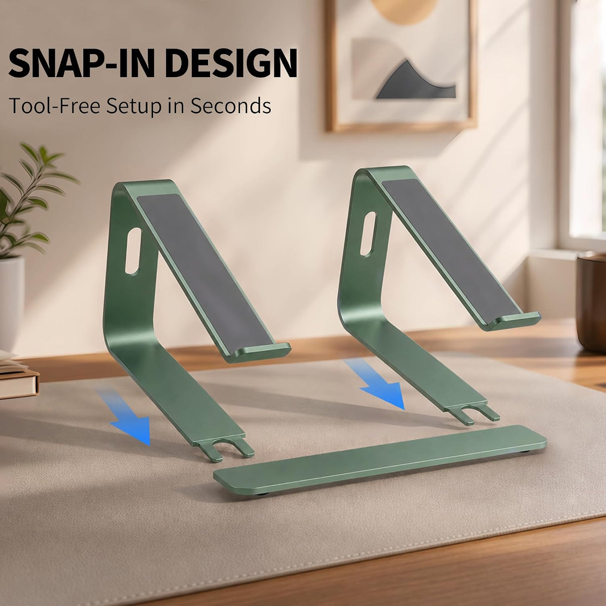 Ergonomic Laptop Stand, Premium 5Mm Aluminum Riser for 10-15.6 Inch Notebook Computer, Tool-Free Detachable Elevator Holder for Desk Office, Sturdy Riser for Eye-Level Neck Relief, Green
