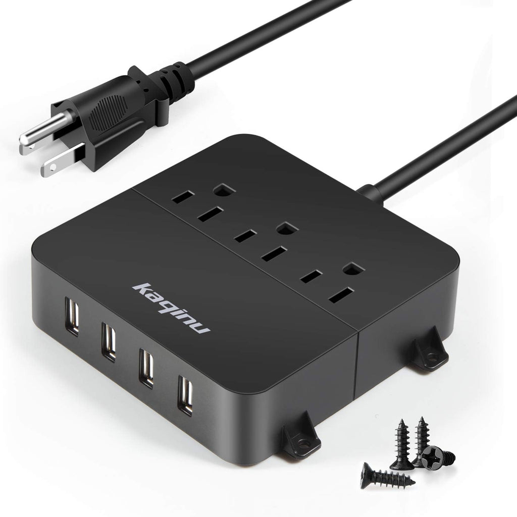 Power Strip with USB - Wall Mountable Power Strip with 4 USB Ports & 3 Outlets with On/Off Switch & 5Ft Extension Cord for Cruise Ship, Travel, Hotel, Office (Black)