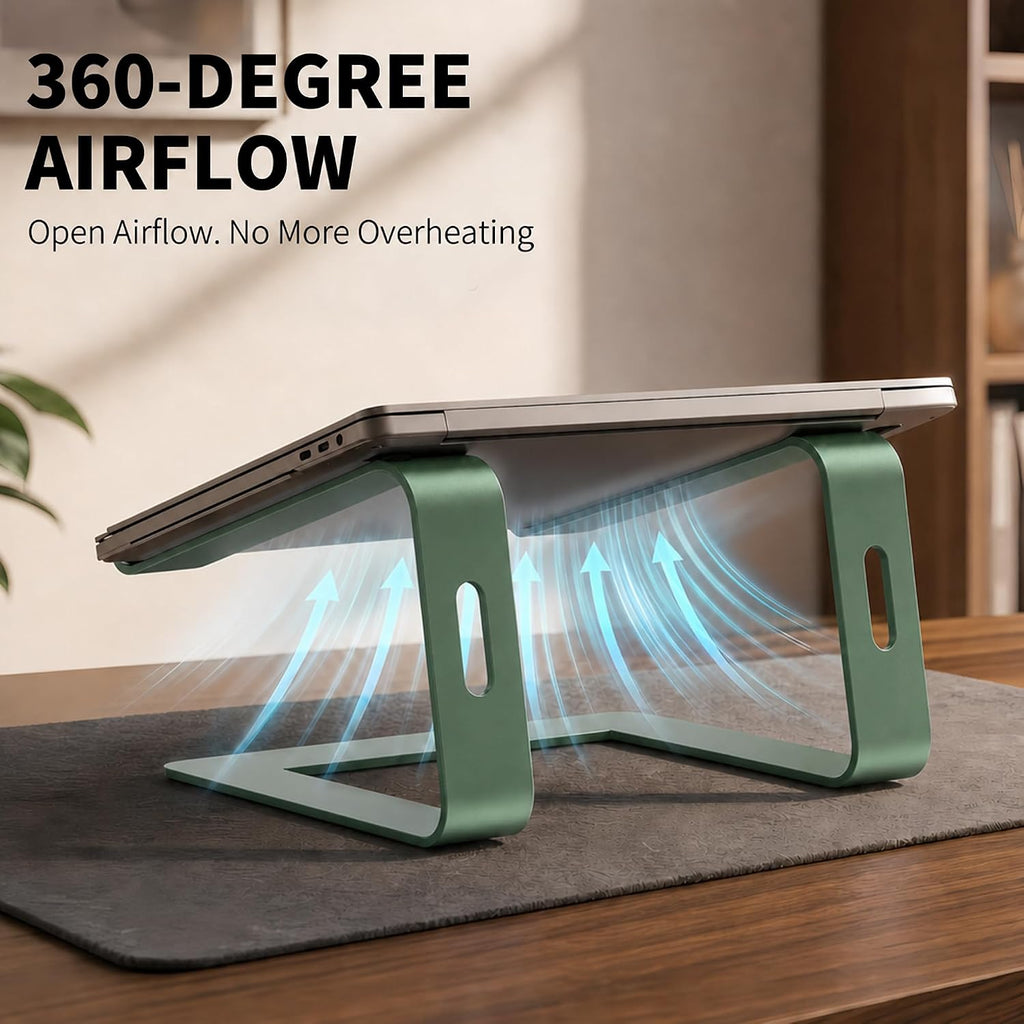 Ergonomic Laptop Stand, Premium 5Mm Aluminum Riser for 10-15.6 Inch Notebook Computer, Tool-Free Detachable Elevator Holder for Desk Office, Sturdy Riser for Eye-Level Neck Relief, Green