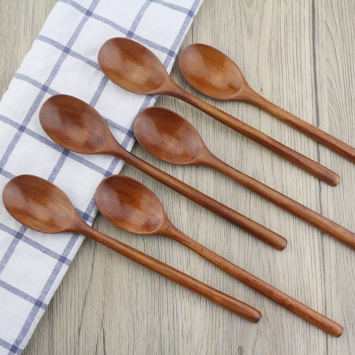 9" Korean Wooden Spoons for Eating,  6 Pieces Small Wood Spoons | Wood Spoons for Eating Made by Smooth Natural Wood with Japanese Style for Daily Meals & Stirring, Nanmu