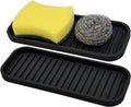 Silicone Sponge Holder for Kitchen Sink - Kitchen Soap Tray & Sponge Tray | Silicone Soap Dish, Soap Holder, Dish Sponge Holder Dish Scrubber, Soap Dispenser Tray, Kitchen Sink Organizer, 2 Pack Black