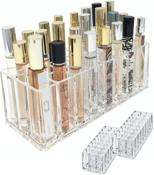Acrylic Rollerball Perfume Organizer Beauty Scent Holder 24 Space Organization Refillable Container Tall Scented Oil Storage Display Case (2)