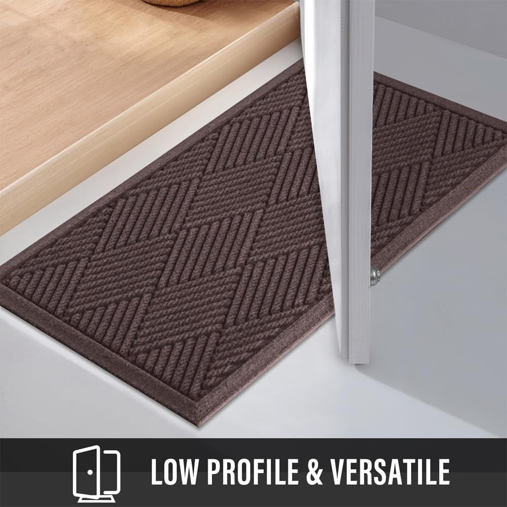 Sturdy Front Door Mat, Absorbent Muddy Dirt Resist Welcome Door Mats Outdoor Indoor, Stain and Fade Resistant, Non-Slip Rubber Backing Low Profile Doormat for Entryway, 30×17, Coffee