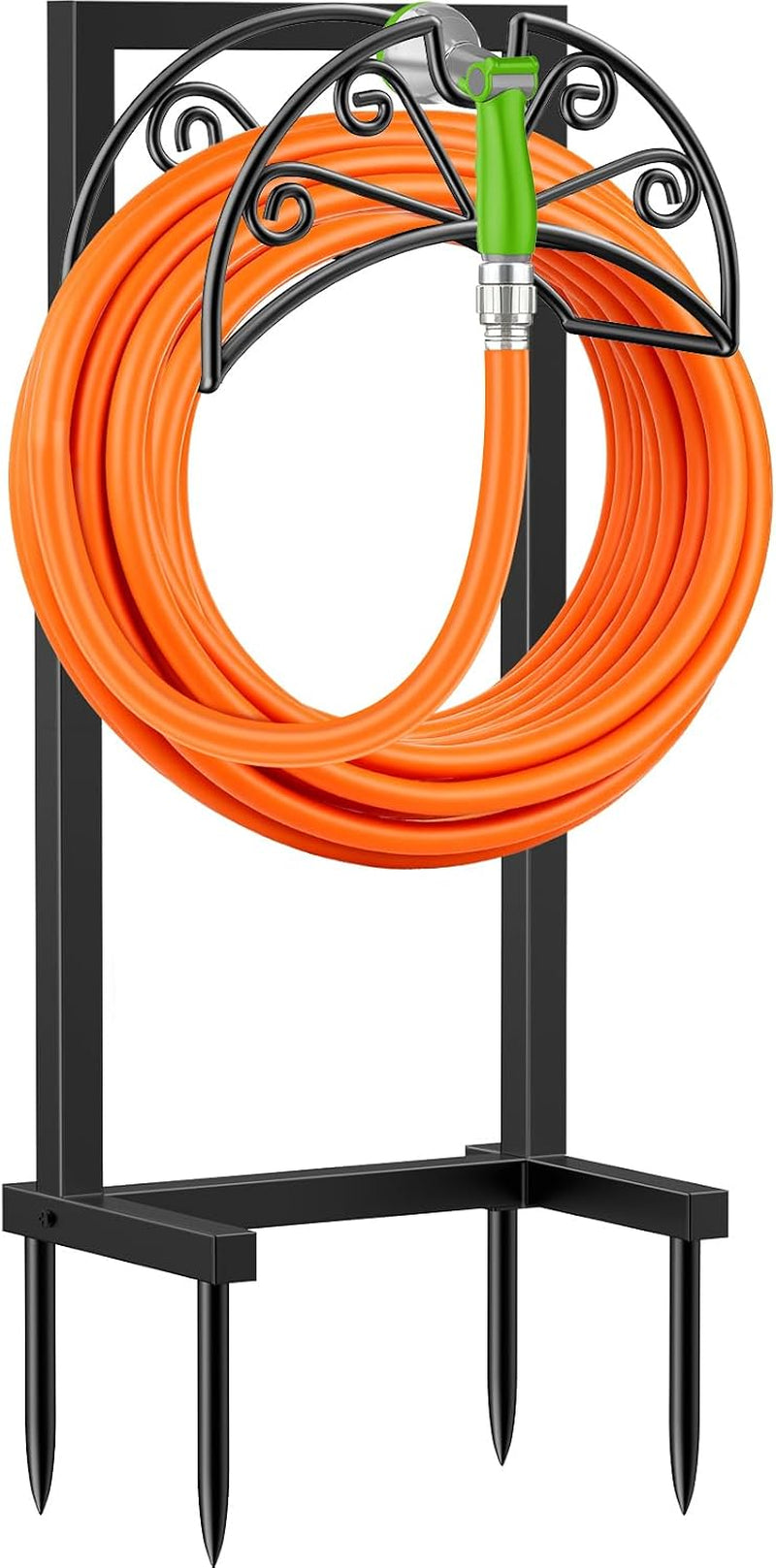 Garden Hose Holder, Heavy Duty Stand for 160FT Hose with 4 Spikes | Thick Metal Frame, 250 Lbs Load Capacity, Dual-Layer Powder Coating for Outdoor Durability, Nozzle Grooves, Easy Assembly